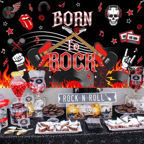 Avezano Born to Rock Banner 1950's Rock and Roll Birthday Party Decorations Born to Rock Music Theme Birthday Party Decorations Supplies 70.8 x 43.3 Inch