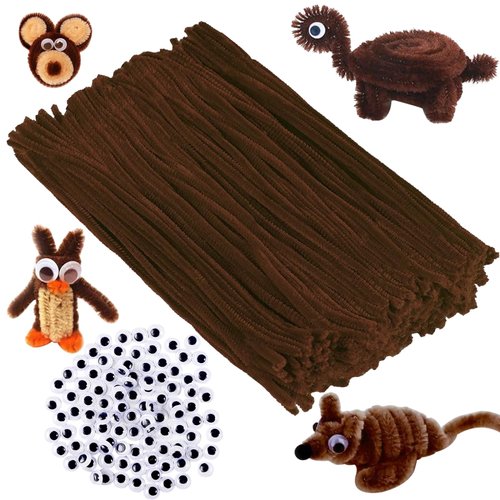 200pcs Brown Pipe Cleaners and self-Adhesive Wiggle Eyes, Christmas Pipe Cleaners, Pipe Cleaners Bulk, Art and Craft Supplies, Chenille Stems Pipe Cleaners, Pipe Cleaner Crafts…
