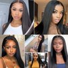 Black Straight Lace Front Wigs Synthetic Artificial Human Hair Glueless Pre-Plucked Straight Natural Hairline Synthetic Wigs Middle Part Heat Resistant Soft Baby Hair for Black Women (26 Inch)