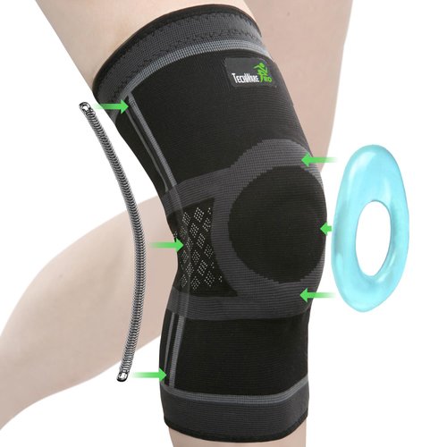 TechWare Pro Knee Brace for Women & Men - Knee Compression Sleeve for Knee Pain, Meniscus Tear, Knee Support, Plus Size Women, Arthritis Pain with Side Stabilizers & Patella Gel Pads (Black/Gray XL)