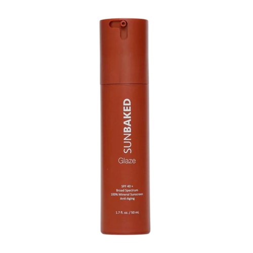 Sunbaked Glaze Anti Aging Mineral Sunscreen with Squalene & Hyaluronic Acid | SPF 40+ Face & Body Sun Lotion Zinc Oxide, Moisturizes | Defends Against 98% of UV | Blocks HEV, Green Tea Extracts 1.7 Oz