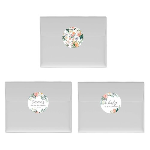 Andaz Press Peach Coral Floral Garden Party Baby Shower Collection, Personalized Chocolate Drop Label Stickers Trio, 216-Pack, Custom Name, Fits Kisses Party Favors
