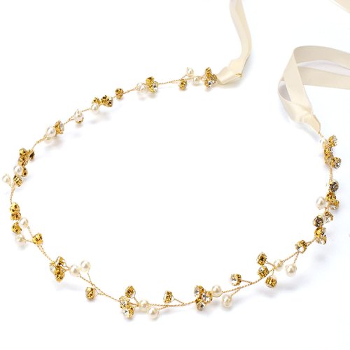 Didder Bridal Headpiece - Gold Rhinestone Headband with Crystals, Wedding Hair Accessories for Brides and Bridesmaids