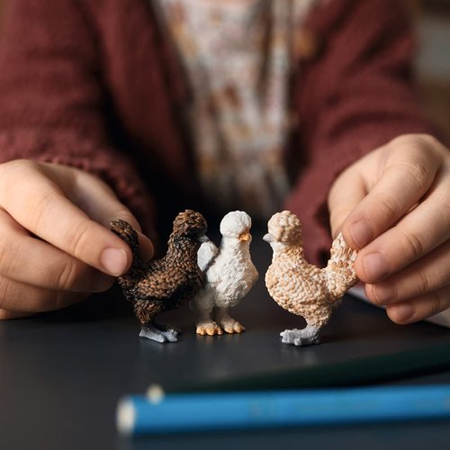 Schleich Farm World Realistic Chickens Playset - 3-Piece Farm and Barn Toy Playset with Realistic Chicken Figurines for Play Time and Imagination, for Boys and Girls, Gift for Kids Toddlers Age 3+