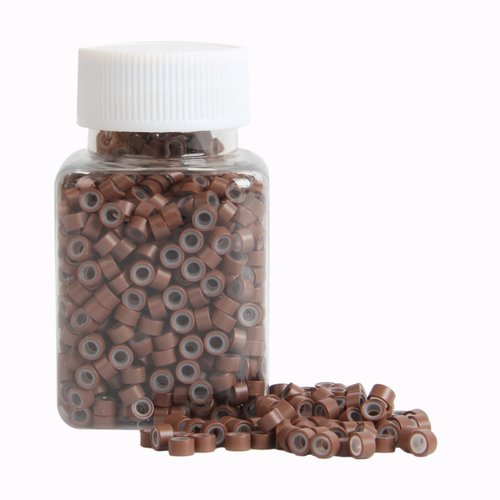 1000Pcs MicroLink Beads for Hair Extensions, Micro Link Rings 5mm Silicone Lined Beads for I Tip Hair Extension Tool (Brown)
