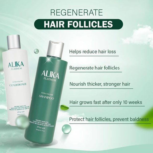 ALIKA Natural Hair Growth Shampoo And Conditioner Set For Women, Men, Scalp Treatment for Hair Growth, Suitable For Dry, Oily, Normal Scalp, 300 ml each bottle
