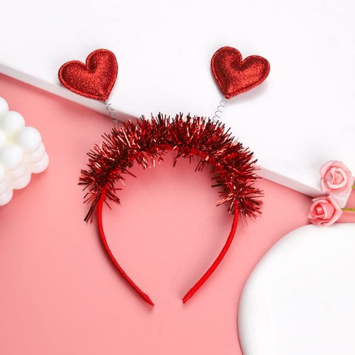 LKQBBSZ Red Valentine's Day Heart Headband Hair Band Red Hearts Boppers Hairband for New Year Holiday Wedding Birthday Party Gift
