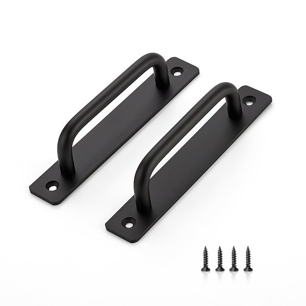 Ravinte Barn Door Handles 2 Pack Sliding Door Handle 5" Hole Center Barn Door Handles Black Cabinet Handles Door Pull Handle Zinc Alloy Door Pulls with Plate for Sliding Closet Door Handle