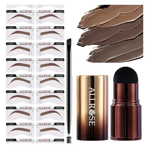 ALLROSE Eyebrow Stamp Stencil Kit - Eyebrow Stencils Perfect Eyebrow Waterproof Eyebrow Stamp, Eye Brow Stencil Kits Brow Stamp, Eyebrow Stencil Kit for Women With 20PCS Brow Shaping Kit, Blonde