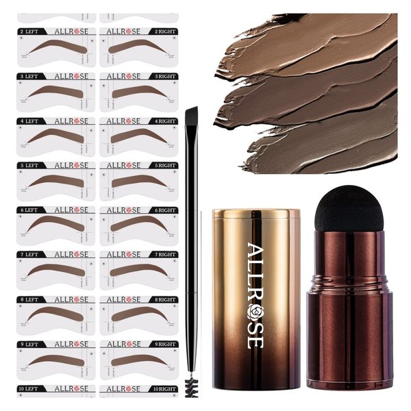 ALLROSE Eyebrow Stamp Stencil Kit - Eyebrow Stencils Perfect Eyebrow Waterproof Eyebrow Stamp, Eye Brow Stencil Kits Brow Stamp, Eyebrow Stencil Kit for Women With 20PCS Brow Shaping Kit, Blonde