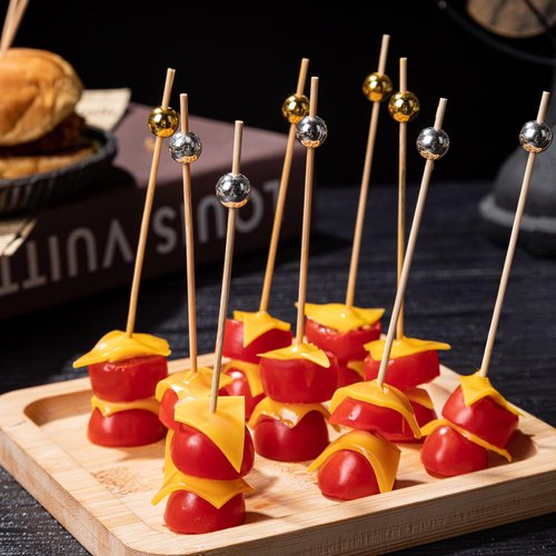 Zutlian 200 Pcs Cocktail Picks, Fancy Toothpicks for Appetizers, Food Picks Cocktail Skewers for Appetizers Long Fancy Food Toothpicks Party Charcuterie Boards Accessories 4.7 Inch(Gold and Silver)