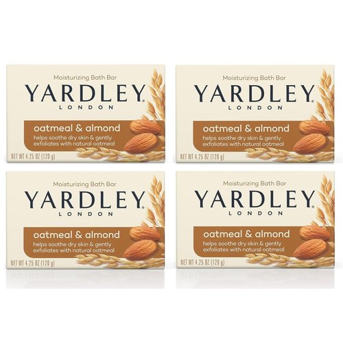 Yardley Oatmeal and Almond Bar Soap, Oatmeal & Almond, 4 Ounce (Pack of 4)