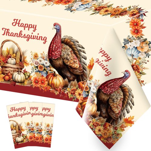 ceiba tree 3 Pack Thanksgiving Disposable Tablecloths Plastic Turkey Tablecloth Table Cloth 54x108 Inch Fall Pumpkin Vintage Traditional Turkey Party for Rectangle Tables Party Supplies Decorations
