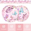 170Pack Butterfly Decorations Disposable Paper Plates Napkins Cups Tablecloth and Banner for Girl Butterfly Decorations, Serve 24 Butterfly Party Decoration