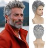 Daiaces Mens Grey Wig Short Curly Wig Layered Natural Synthetic Men's Wig Party Cosplay Wig Mens Halloween Costumes Wig