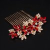 Missgrace Women Bridal Wedding Gold Red Rhinestones Flower Leaf Side Hair Comb Special Occasion Headpiece Hair Accessories for Women (Gold Red)