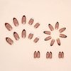 Almond Press on Nails French Tip Fake Nails Leopard Designs False Nails Gold Line Stick on Nails Oval Glossy Glue on Nails White Brown Tip Nails Nude Full Cover Acrylic Nails for Women Girls 24pcs