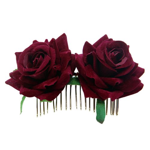 Rose Hair Clip Flowers Comb for Women Rose Flower Hairpin Hair Clips for Women Girls Burgundy Hair Accessories for Wedding Hair Side Comb for Brides Flower Hair Barrettes