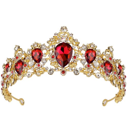 Didder Baroque Vintage Rhinestone Tiara, Red Royal Crystal Tiaras for Women Gold Princess Crown Tiaras for Girls Bridal Hair Accessories for Wedding/Prom/Pageant/Birthday/Party/Photography