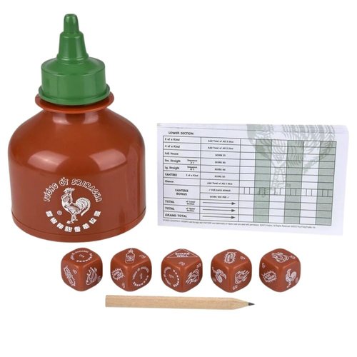 YAHTZEE: Sriracha | Collectible Sriracha Bottle Dice Cup | Classic Dice Game Based on The Popular Hot Sauce Sriracha | Great for Family Night | Officially Licensed Sriracha Game & Merchandise