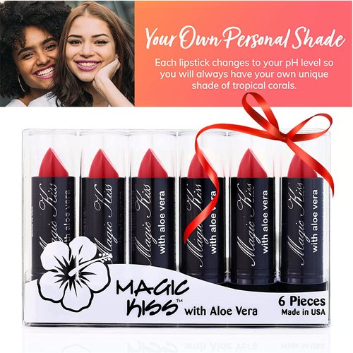 Magic Kiss Lipstick Set Aloe Vera Color Changing 6 Pack MADE IN USA (Red)
