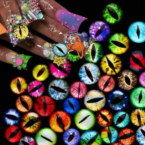 Jremg Halloween Eyeball Nail Art Charms Devil Eye Nail Art Rhinestones Gothic 3D Cool Eye Shape Nail Diamonds Y2K Vintag Eyeball Crystal Nail Gems for Women Girls DIY Manicure Nail Decoration 50Pcs