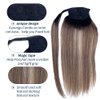 Remy Ponytail Hair Extensions Ombre Human Hair Ponytail Extension Black to Chocolate Brown Mix Caramel Blonde Highlights Remy Hair Extensions Silky Hair Pony Tail One Piece 16inch 80g for Women