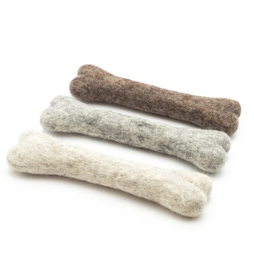 Glaciart One Felted Wool Dog Chew Bone (3 Pcs)| Durable Dog Chew Toy, Puppy Chew Toys for Teething & Dog Teeth Cleaning | Pet Toys Fetch Games & for Anxiety/Boredom | Great for Small or Medium