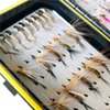 Fly Fishing Flies Kit, 50/114Pcs Handmade Fly Fishing Gear with Dry/Wet Flies, Streamers, Fly Assortment Trout Bass Fishing with Fly Box (50Pcs/Set-6 Mixed Styles)