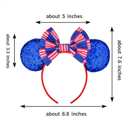 AVMBC 4th of July Headband Independence Day Striped Flag Hair Bow Mouse Ears Headband Chic Kids DIY Hair Accessories Women Headwear