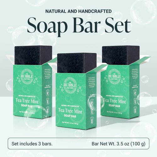 The Bubble Factory Tea Tree Mint - Handmade in the USA, Palm Oil Free, All Natural Bar Soap, 3 Bars