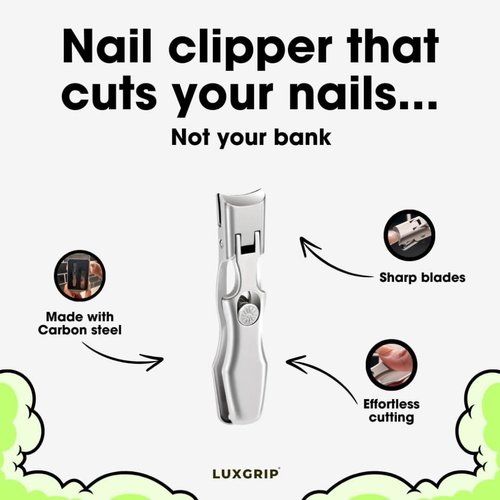 LuxGrip Nail Clipper for Thick Nails. Nail Clipper for Thick, Ingrown Nails. German Nail Clipper. Wide Open Toenail Clippers for Seniors Thick Nails. No Splash Nail Clippers - Black (Black)