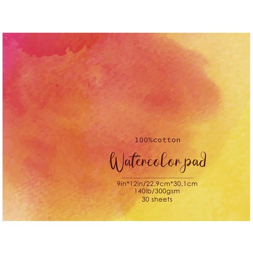 30 Sheets Watercolor Paper Pad 9x12", Cold Press Watercolor Paper, 140 lb/300 GSM Tearable Water Color Pad for Art Painting, Drawing, DIY Cards
