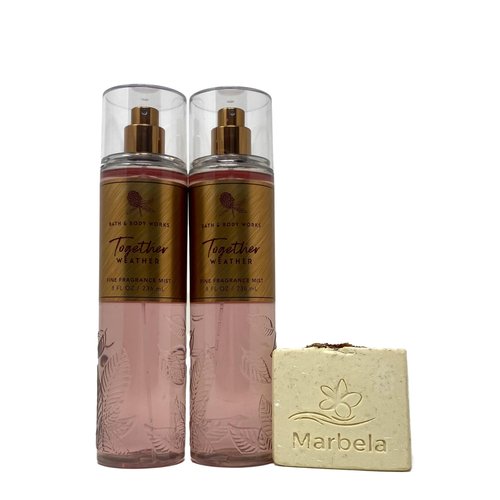 Bath & Body Works Together Weather Fine Fragrance Mist 2 pack - with a Creamy Rose Bar Soap - Full Size