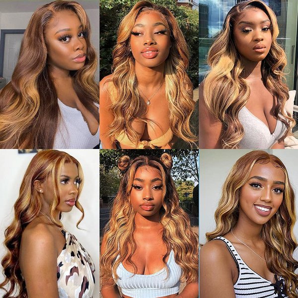 Honey Blonde Bundles Highlight Human Hair Bundles 30 Inch Ombre Body Wave 1 Bundle P4/27 Human Hair Bundles 2 Tone Brown and Honey Blonde Bundles Brazilian Remy Hair Extensions