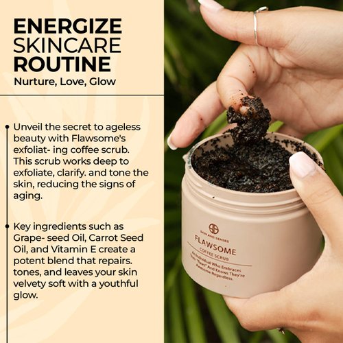 Flawsome 100% Natural Organic Arabica Ground Coffee Cellulite Reducing Body Scrub by Skin and Senses (11.5oz) — With Vitamin E, Carrot Seed Oil, and Coconut Oil