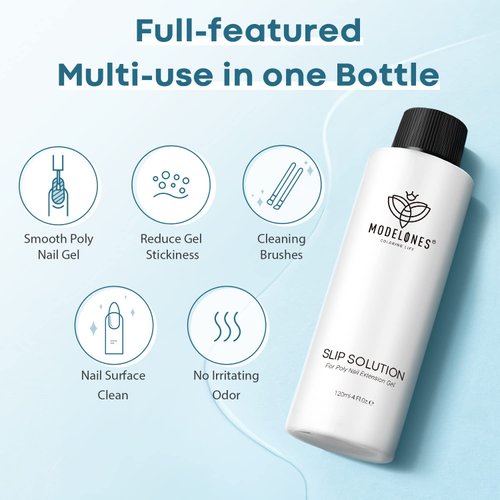 Modelones Poly Nail Extension Gel Kit Slip Solution for Nails with Dual-Ended Nail Brush Anti-Stick Liquid Brushes Cleaning Easy Spread for Beginner