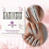 Super Long Shiny Punk Style Silver Coffin Ballerina Press on False Nails Metallic Acrylic Nails Reflective Mirror Nail Art Tips for party show