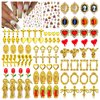 Gehaiwo 96PCS Gold Nail Charms for Acrylic Nails,Alloy Red Heart Cross Rose Flower Angel Frame Nail Decoration,Nail Art Rhinestone Nail Gems Nail Jewels Accessories for Nail Art Supplies DIY Nail