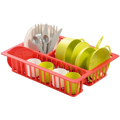 Ecoiffier ToyCentre 7709 0606 Small Dish Set in Draining Rack, Multicoloured, Klein