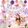 YEOCU Birthday Decorations, Happy Birthday Banner with Birthday Balloons, Honeycomb Balls, Hanging Swirls, Circle Dots Garland, Happy Birthday Party Decorations for Women Men Boys Girls (Purple)