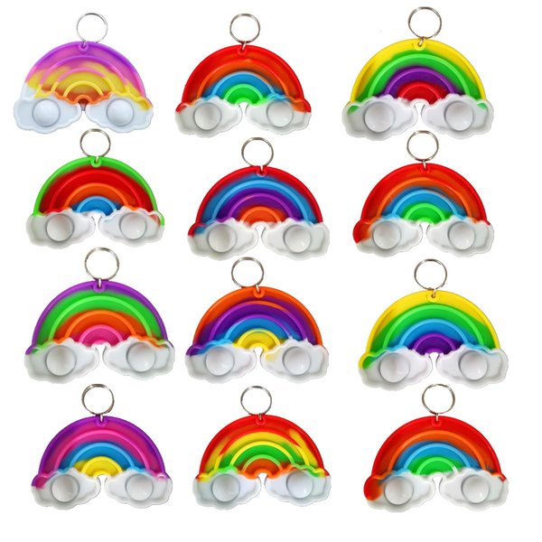 20 Packs Bulk Rainbow shape Fidget Bubble Mini Pop Fidget Keychain，Summer Birthday Party Favors Supplies and Student Prizes