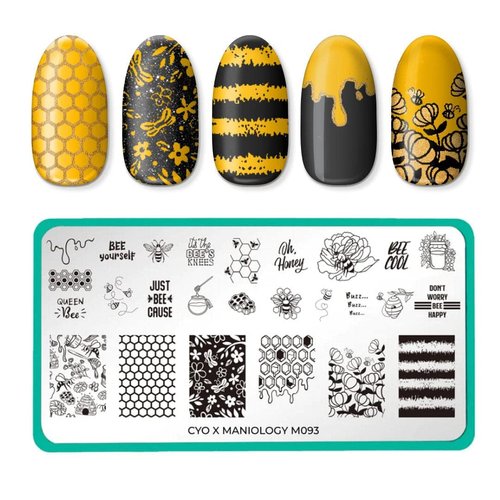 Maniology Bees (M093) CYO Design Contest Nail Stamping Plate, Sweet Honeybee Manicure, Honey Beehive Nail Art Design