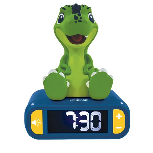 Lexibook - Dinosaur Nightlight Alarm Clock, Clock, Alarm Clock for Boys and Girls, Snooze, Blue/Green - RL800DINO
