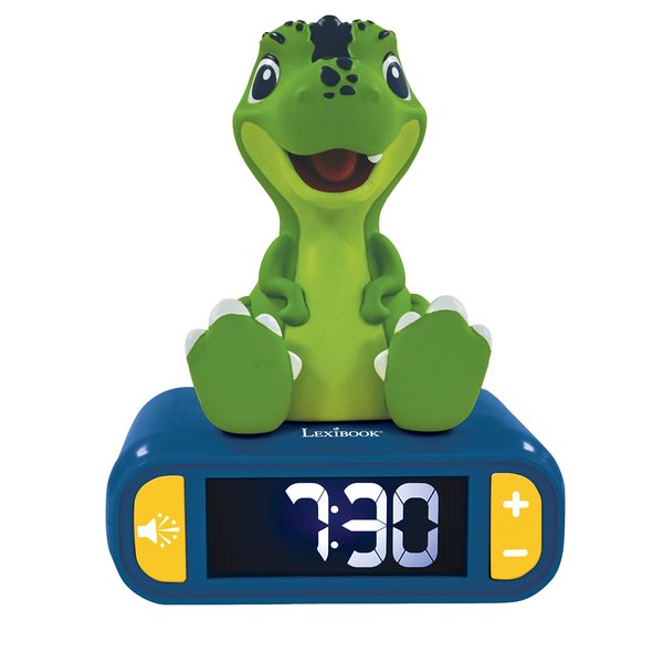 Lexibook - Dinosaur Nightlight Alarm Clock, Clock, Alarm Clock for Boys and Girls, Snooze, Blue/Green - RL800DINO