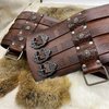 HiiFeuer Viking Embossed Waist Armor, Norse Faux Leather Wide Belt, Medieval Knight Corset Belt for LARP Costume (Brown B)