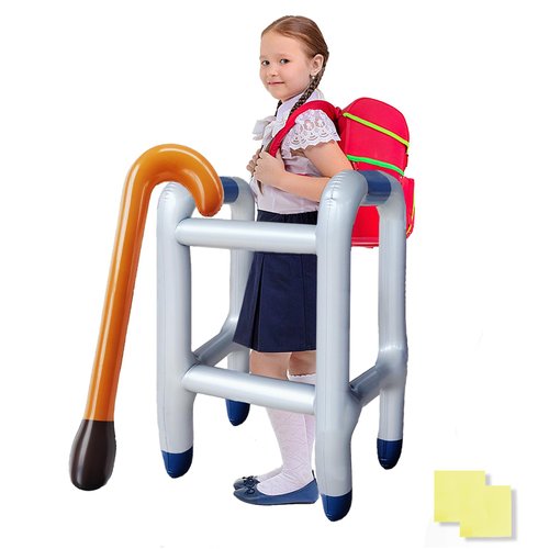 2 Pcs Inflatable Walker and Cane Costume Prop Set,Old Age Lady Man Costume Accessories for 100th Day of School,Retirement Gag Gift Party Decor,Birthday,Kids with 2 Repair Stickers,Not for Small Child