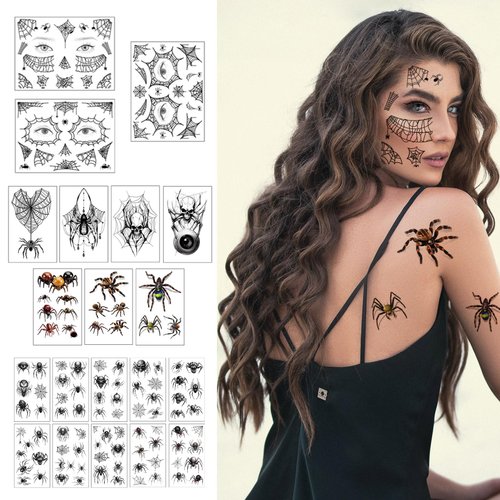 CARGEN Halloween Spider Face Temporary Tattoos - 141 Patterns 20 Sheets Halloween Realistic 3D Sp...