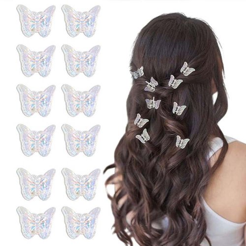 12pcs Glitter Butterfly Hair Claw Clips,Crystal Butterfly Hair Clips,Mini Butterfly Hair Clips for Girls,Sparkly Colorful Non-Slip Butterfly Claw Clips Clamps Hair Accessories for Women and Girls