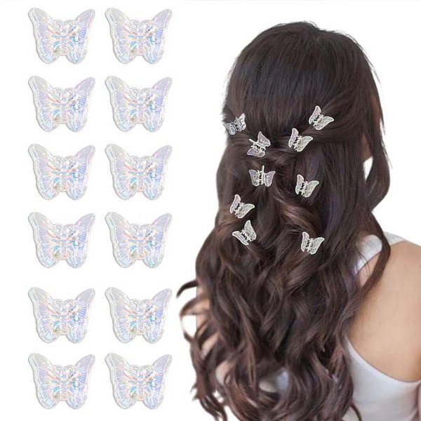 12pcs Glitter Butterfly Hair Claw Clips,Crystal Butterfly Hair Clips,Mini Butterfly Hair Clips for Girls,Sparkly Colorful Non-Slip Butterfly Claw Clips Clamps Hair Accessories for Women and Girls